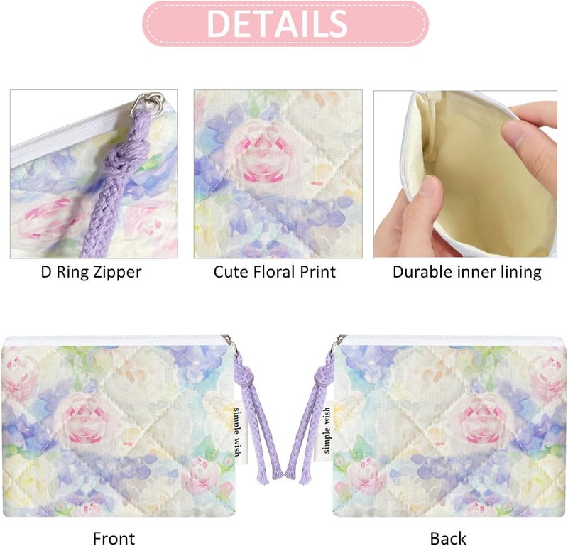 Modacarry Store Cotton Quilted Floral Coin Purse Digital Camera Pouch with Cute Prints Zipper for Women Girls (PINK PURPLE) - Image 4